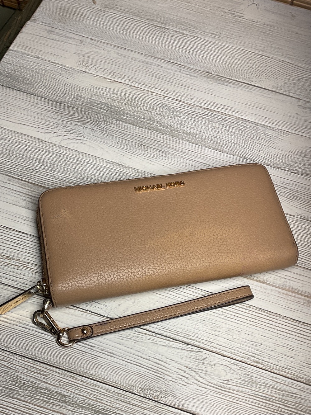 Michael Kors Tan Zip-Around Wristlet Wallet with Wrist Strap
